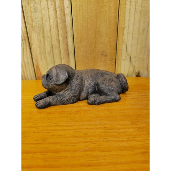 Small Vintage Brown ceramic Pug Dog Figurine Lying Down Collectible Home Decor - Picture 2 of 12